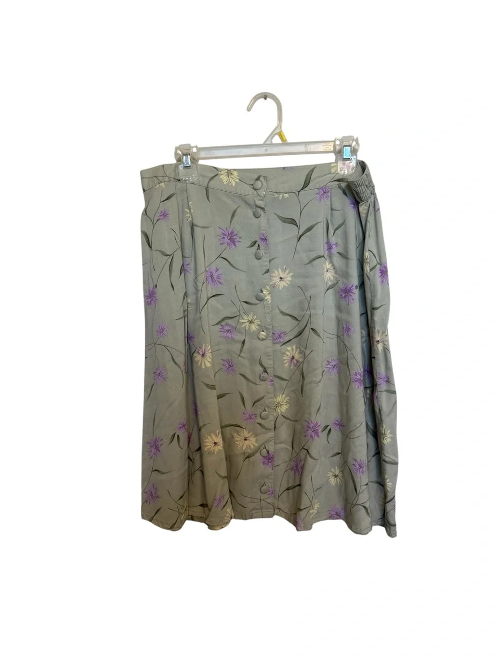 Vintage Floral Button-Front A-Line Skirt — Sage Green
